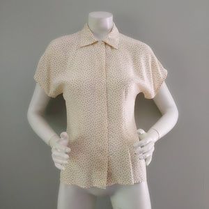 Vtg Ann Taylor Tiny Star Print Silk SS Blouse S 4